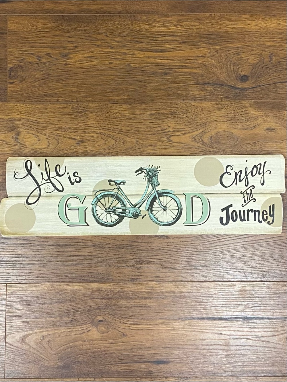 Life Is Good "Enjoy the Journey" Bicycle Wall Plaque - Cream & Light Teal